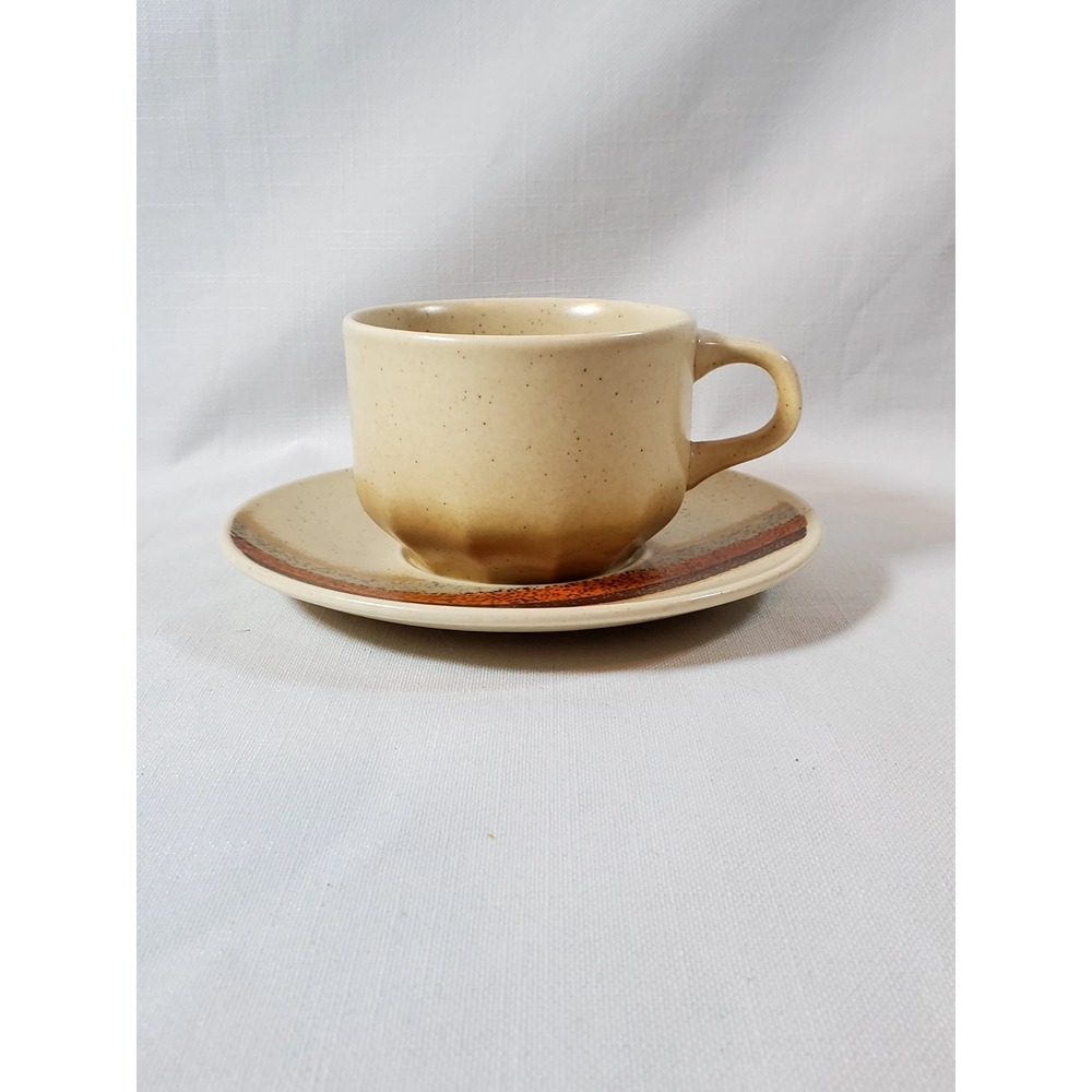 Vtg Mikasa Indian Feast Cup & Saucer Set Speckled Biscuit Rising Sun‎ Stoneware